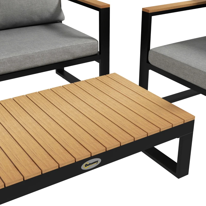 Outsunny Salotto da Giardino con Divano da Esterno, 2 Poltrone e Tavolino in Alluminio, Grigio