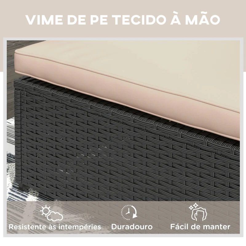 Outsunny Espreguiçadeira de Vime Reclinável para Jardim com Encosto Ajustável em 5 Níveis Mesinha 196x62x35 cm Preto e Bege