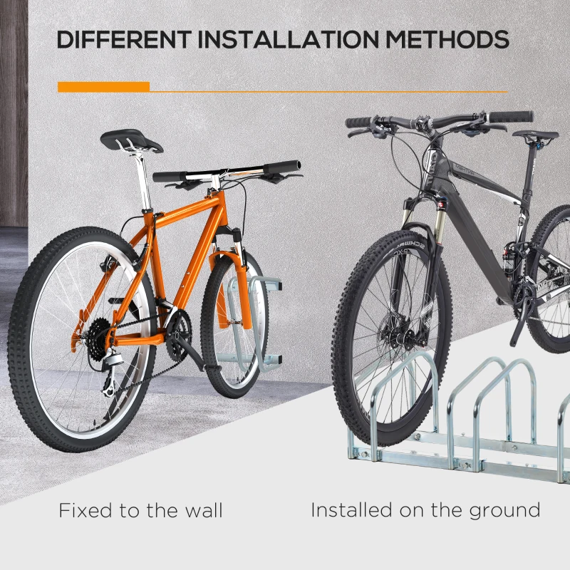 HOMCOM Bike Floor Stand, Outdoor Bike Rack, Floor Locking Stand, 5 Racks, Silver