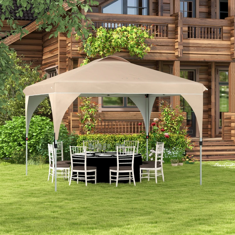 Outsunny Gazebo da Giardino 3x3 m Pieghevole con Altezza Regolabile e Borsa di Trasporto con Ruote, Beige