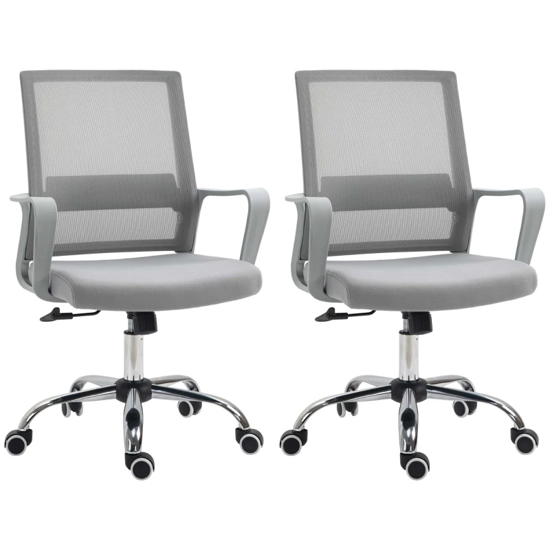 Vinsetto Lot de 2 fauteuils chaise de bureau ergonomique hauteur réglable pivotante 360° revêtement maille gris