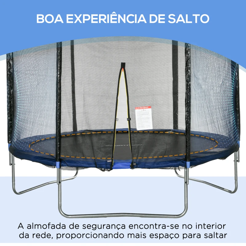 SPORTNOW Trampolim de Exterior Ø305x250 cm Trampolim para Crianças e Adultos com Rede de Segurança e Escada Azul