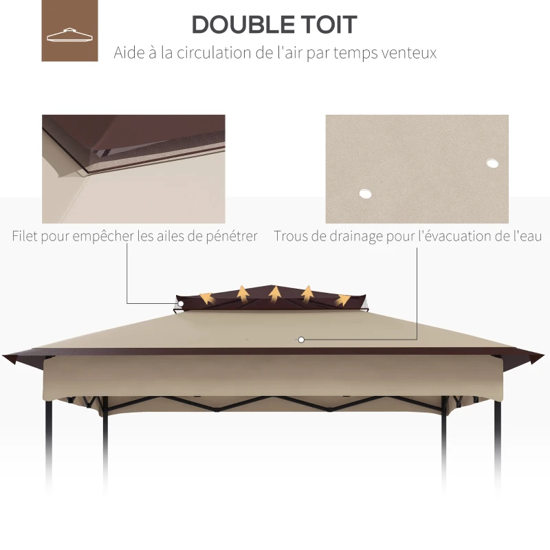 Outsunny Toile de rechange pour pavillon tonnelle tente 3,25 x 3,25 m toit de remplacement gazebo de jardin tissu polyester