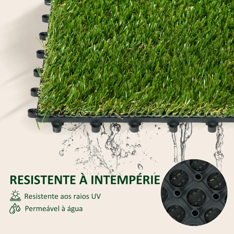 Outsunny Relva Artificial 30x30cm 10 Peças com Altura de 25mm Alta Densidade 11000 para Exterior Pátio Terraço Verde