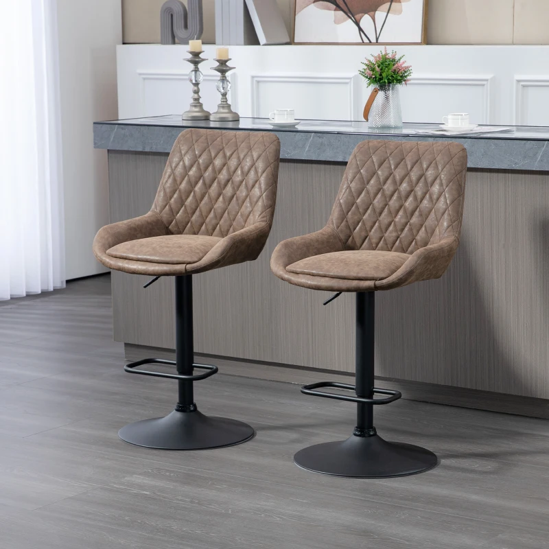 HOMCOM Set of Two Faux Leather Retro Bar Stools - Brown(m-2)