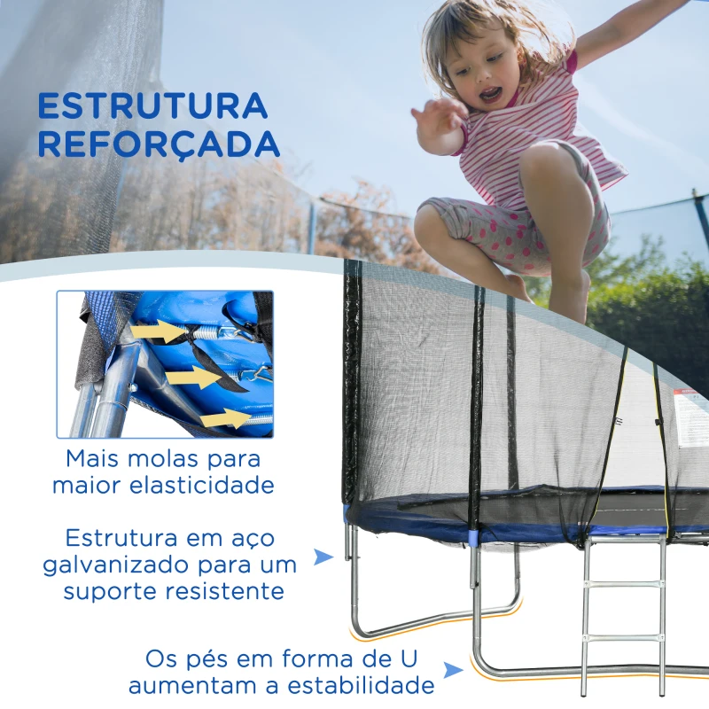 SPORTNOW Trampolim de Exterior Ø305x250 cm Trampolim para Crianças e Adultos com Rede de Segurança e Escada Azul