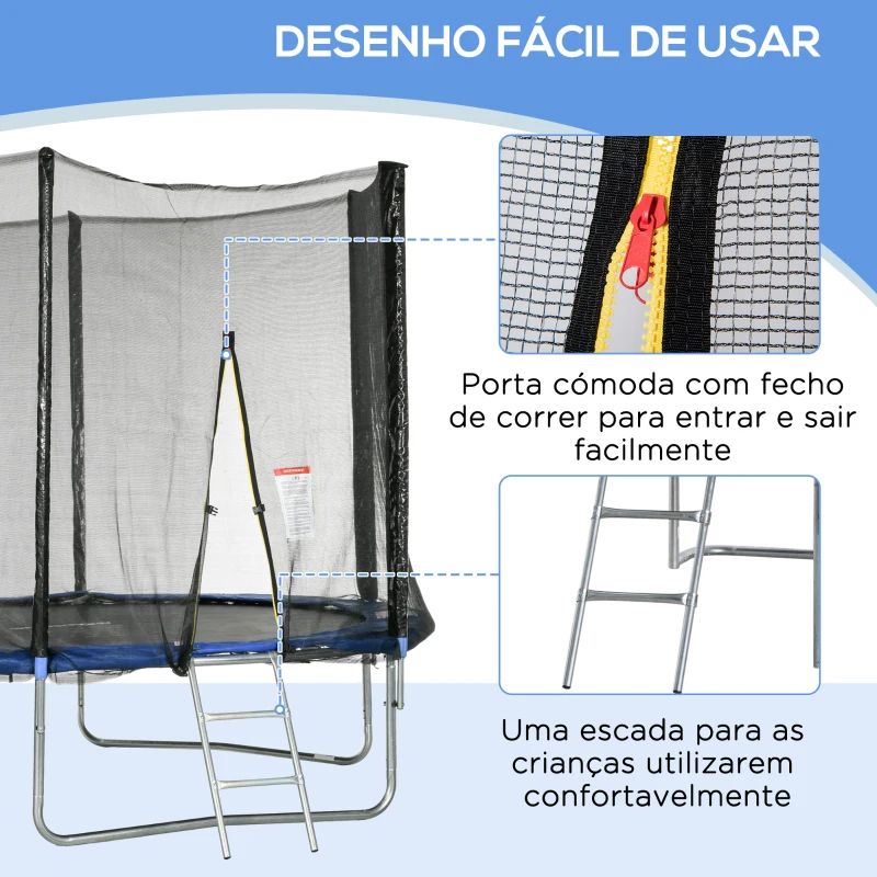SPORTNOW Trampolim de Exterior Ø305x250 cm Trampolim para Crianças e Adultos com Rede de Segurança e Escada Azul