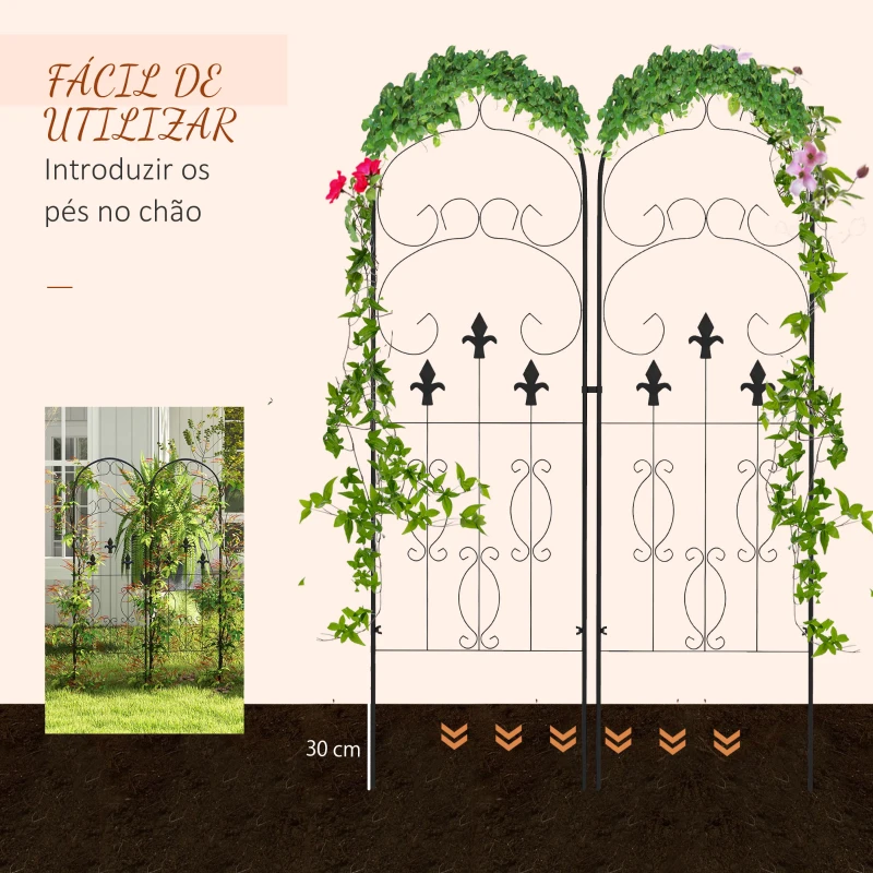 Outsunny Conjunto de 2 Treliças de Jardim Suportes para Trepadeiras de Aço com Antioxidante para Plantas no Pátio 45x150 cm Preto