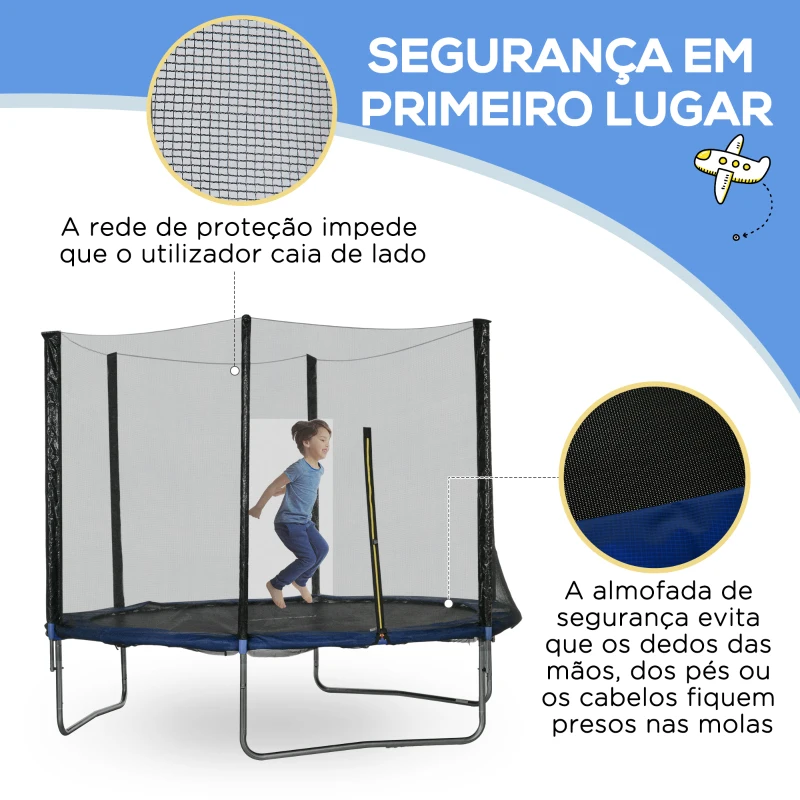 SPORTNOW Trampolim de Exterior Ø305x250 cm Trampolim para Crianças e Adultos com Rede de Segurança e Escada Azul