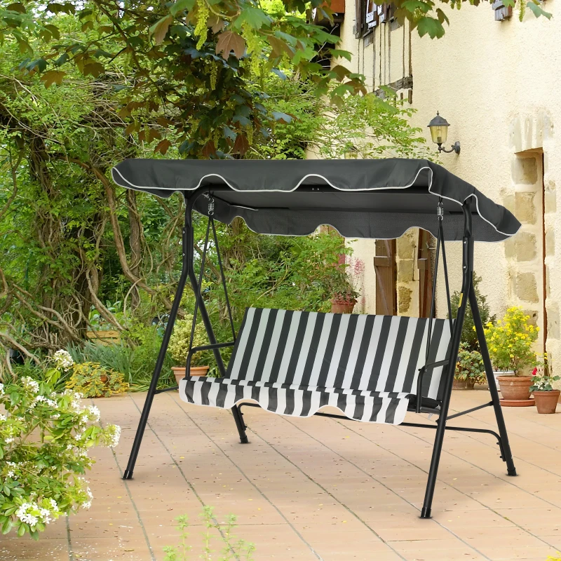 Outsunny Balancelle de Jardin 3 Places Toit Inclinaison réglable Coussins Assise et Dossier Acier Noir Polyester Gris