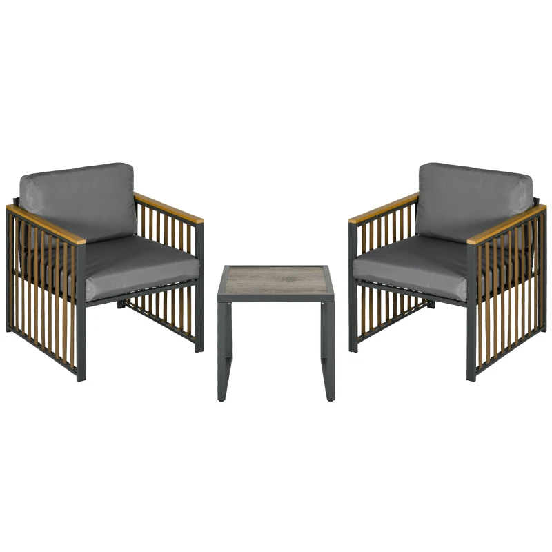 Outsunny Ensemble de meubles de jardin 3 pièces avec 2 fauteuils + 1 table basse carrée coussins inclus