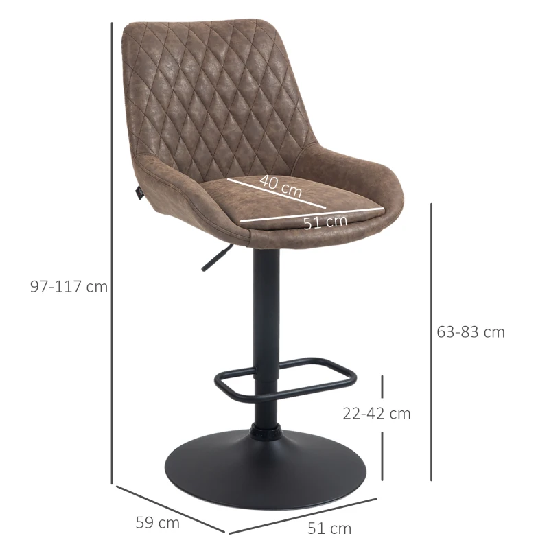 HOMCOM Set of Two Faux Leather Retro Bar Stools - Brown(m-3)