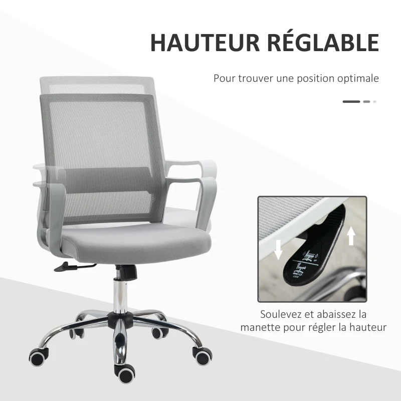 Vinsetto Lot de 2 fauteuils chaise de bureau ergonomique hauteur réglable pivotante 360° revêtement maille gris