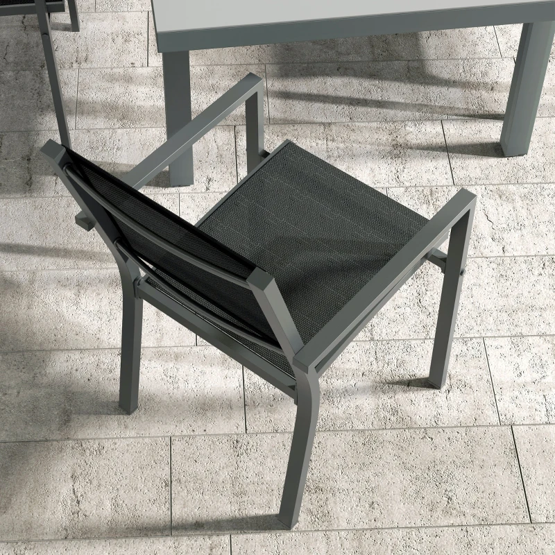 Outsunny Set da Giardino 7 Pezzi in Alluminio con 6 Sedie Pieghevoli e Tavolo Allungabile, Grigio e Nero