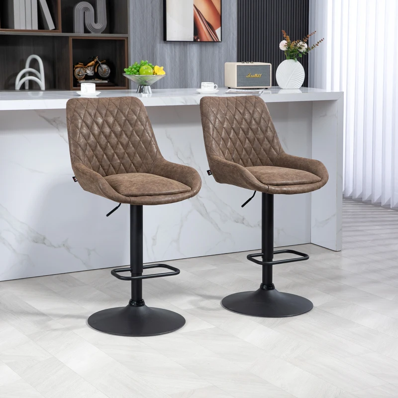 HOMCOM Set of Two Faux Leather Retro Bar Stools - Brown(m-10)