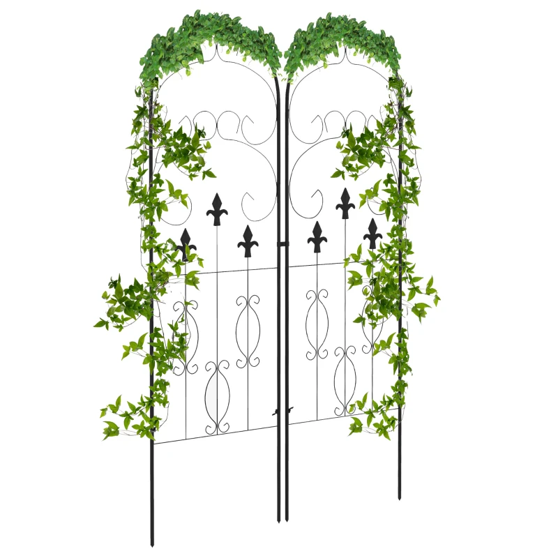 Outsunny Conjunto de 2 Treliças de Jardim Suportes para Trepadeiras de Aço com Antioxidante para Plantas no Pátio 45x150 cm Preto