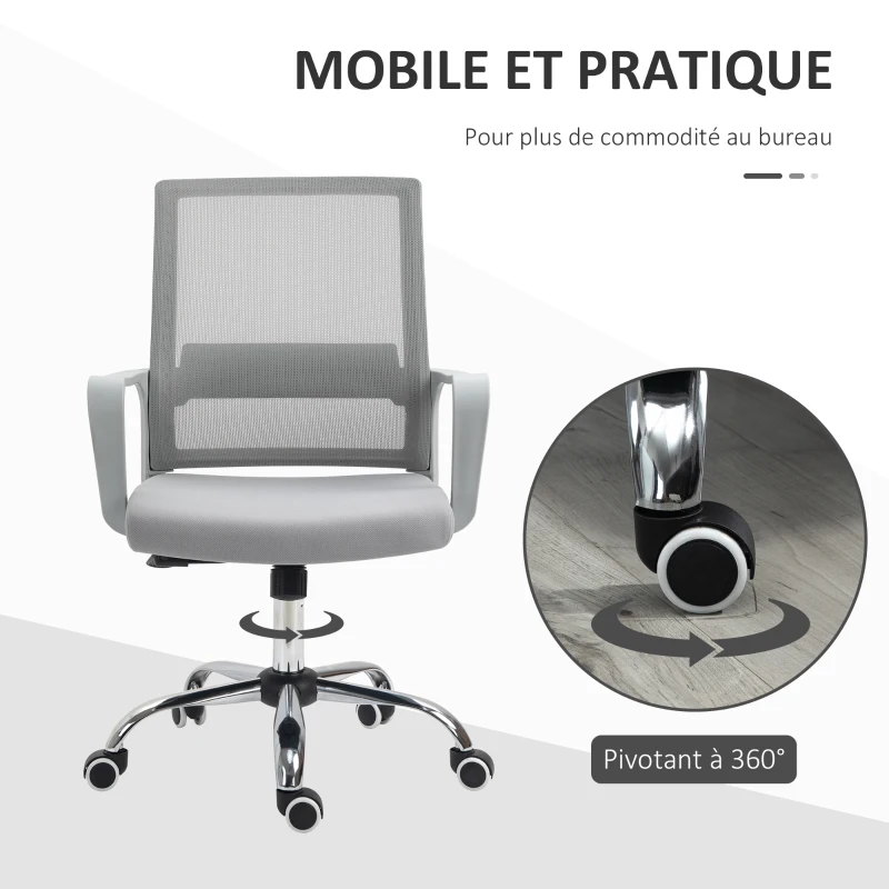 Vinsetto Lot de 2 fauteuils chaise de bureau ergonomique hauteur réglable pivotante 360° revêtement maille gris