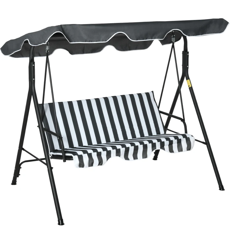 Outsunny Balancelle de Jardin 3 Places Toit Inclinaison réglable Coussins Assise et Dossier Acier Noir Polyester Gris