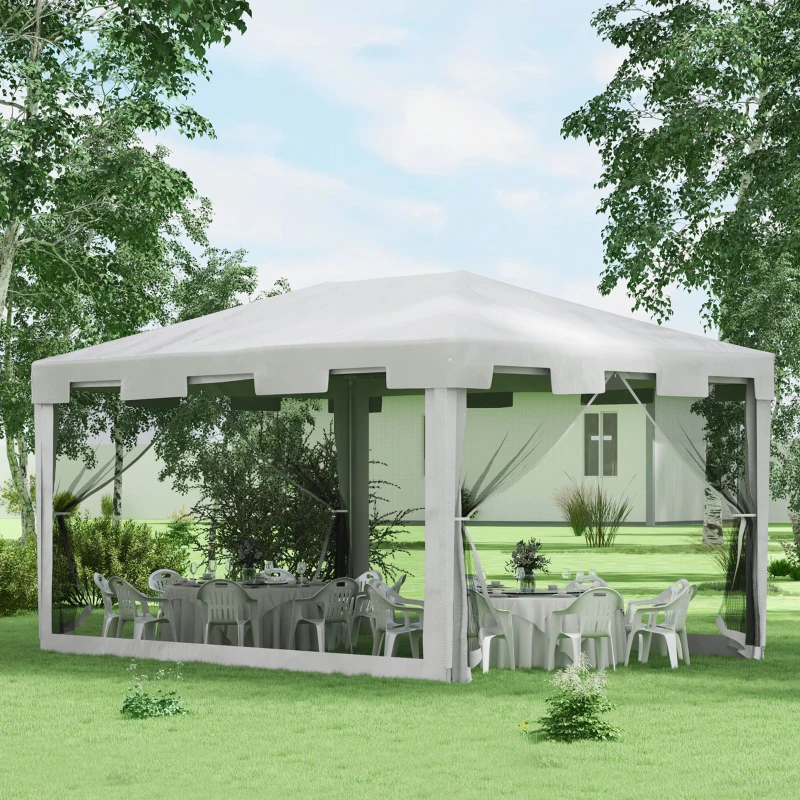 Outsunny Tenda de Jardim 4x3 m Tenda Desmontável com 4 Mosqueteiras Laterais 2 Portas e 8 Orifícios de Drenagem Branco