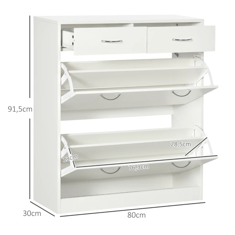 HOMCOM Sapateira Estreito com 2 Compartimentos e 2 Gavetas para 12 Pares de Sapatos 80x30x91,5 cm Branco