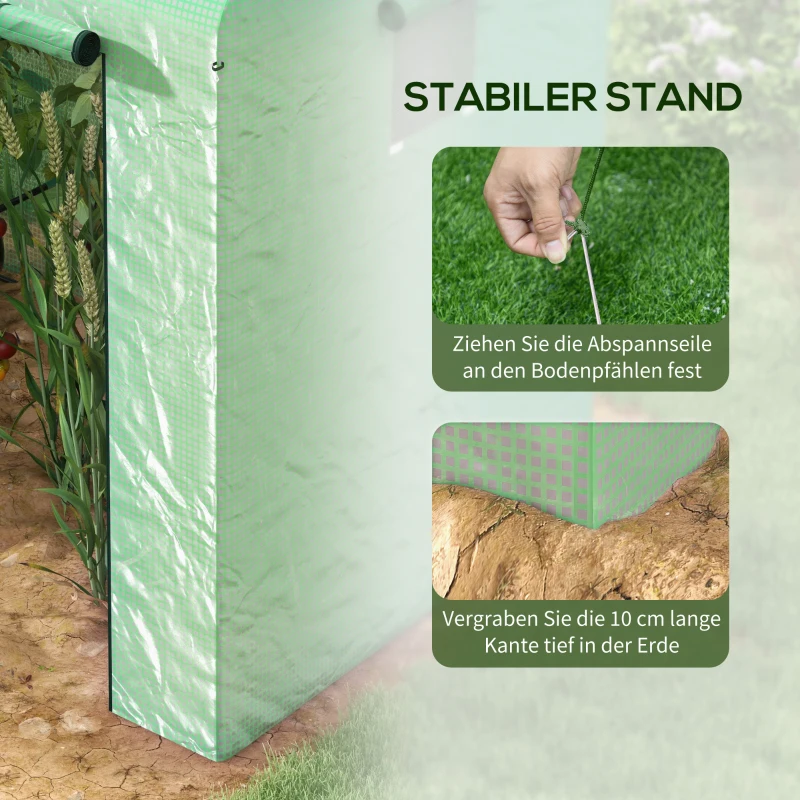 Outsunny Kas Kweekhuis Kweekbed, weerbestendig, oprolbare deur, 200 x 200 x 140 cm, Groen