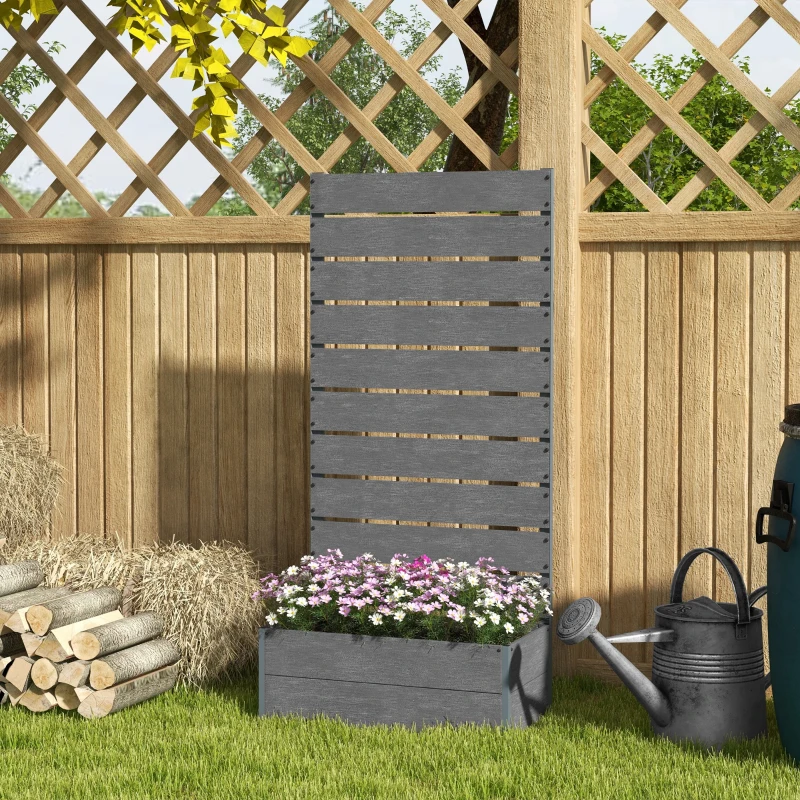 Outsunny 34 x 69.5cm Garden Planter Box, with Back Trellis, Grey