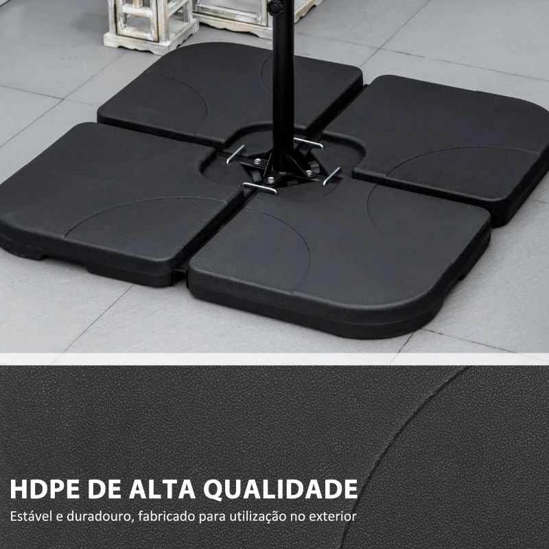Outsunny Conjunto de Pesos para Base de Chapéu de Sol de 4 Peças Preenchível com 15 Litros de Água ou 19,5 kg de Areia Preto