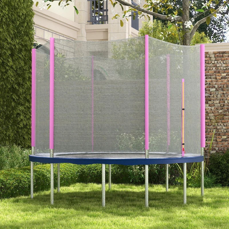 SPORTNOW Rete di Protezione per Trampolini a 6 Pali con Ingresso con Cerniera, in PE, Ø305x180 cm, Nero e Rosa