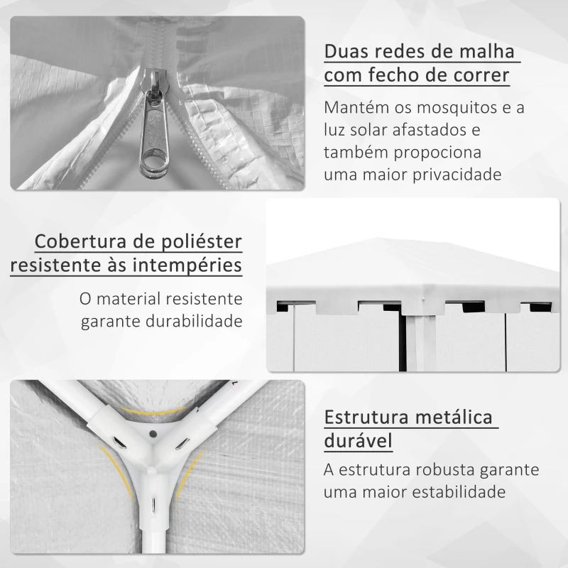 Outsunny Tenda de Jardim 4x3 m Tenda Desmontável com 4 Mosqueteiras Laterais 2 Portas e 8 Orifícios de Drenagem Branco