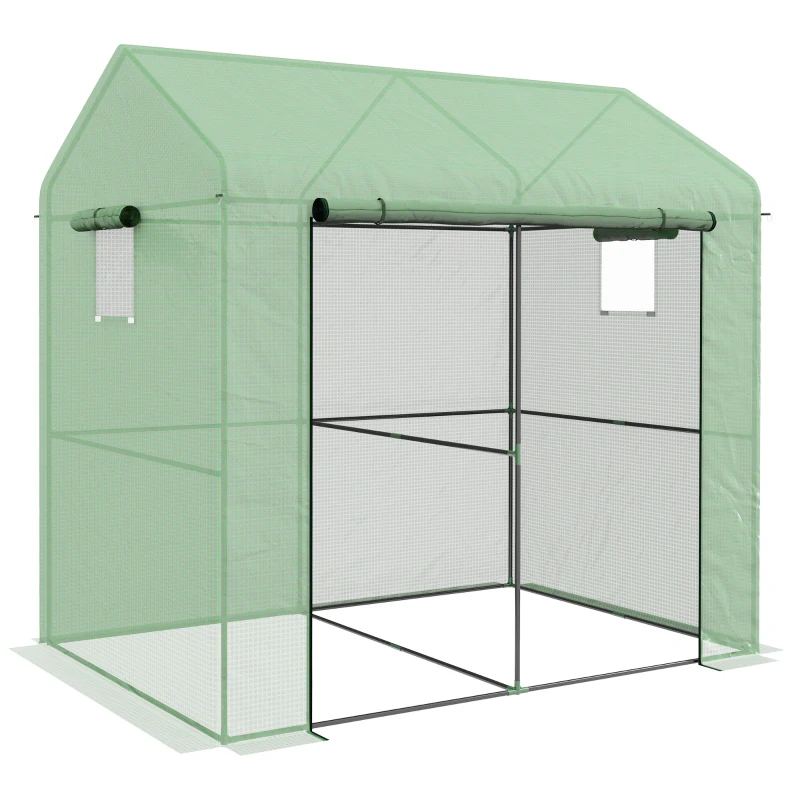 Outsunny Kas Kweekhuis Kweekbed, weerbestendig, oprolbare deur, 200 x 200 x 140 cm, Groen