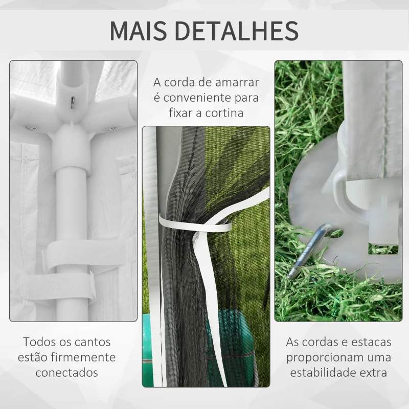 Outsunny Tenda de Jardim 4x3 m Tenda Desmontável com 4 Mosqueteiras Laterais 2 Portas e 8 Orifícios de Drenagem Branco