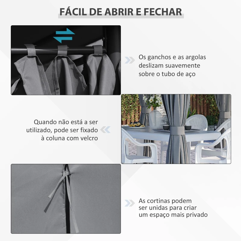 Outsunny Pégola de Jardim Pérgola de Exterior com Paredes Laterais Amovíveis e Estrutura de Aço 398x300x272 cm Cinza