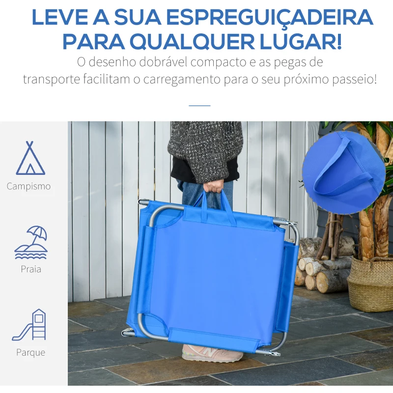 Outsunny Espreguiçadeira Dobrável Espreguiçadeira de Jardim com Encosto Ajustável em 5 Posições para Terraço 187x55x24 cm Azul