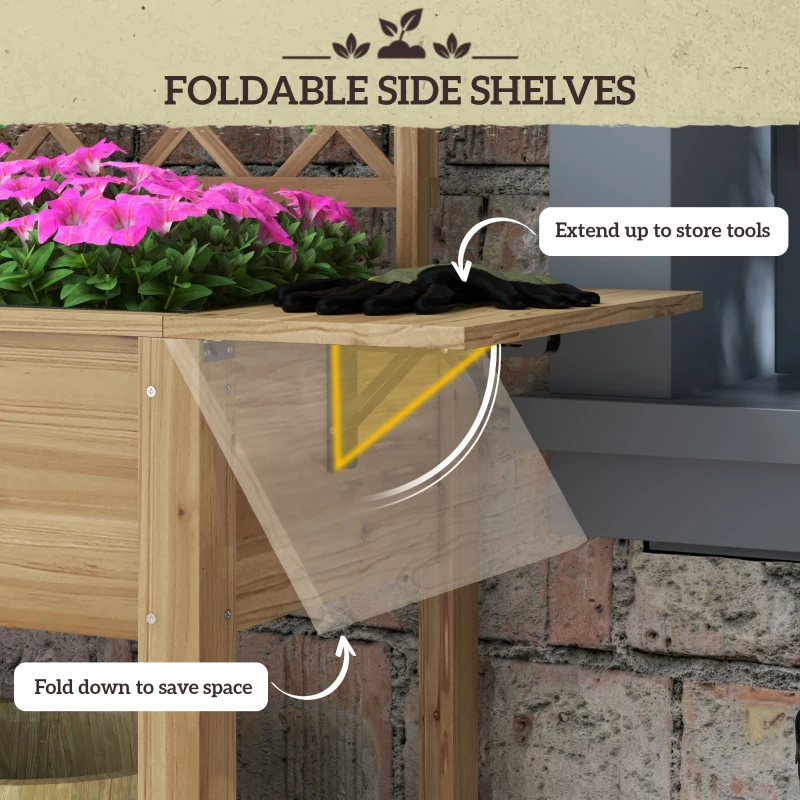 Outsunny Strat de Grădină Înălțat cu Grilaj pentru Plante, Jardinieră Înălțată cu Rafturi Laterale Pliabile, 243.5x192x195 cm, Gri