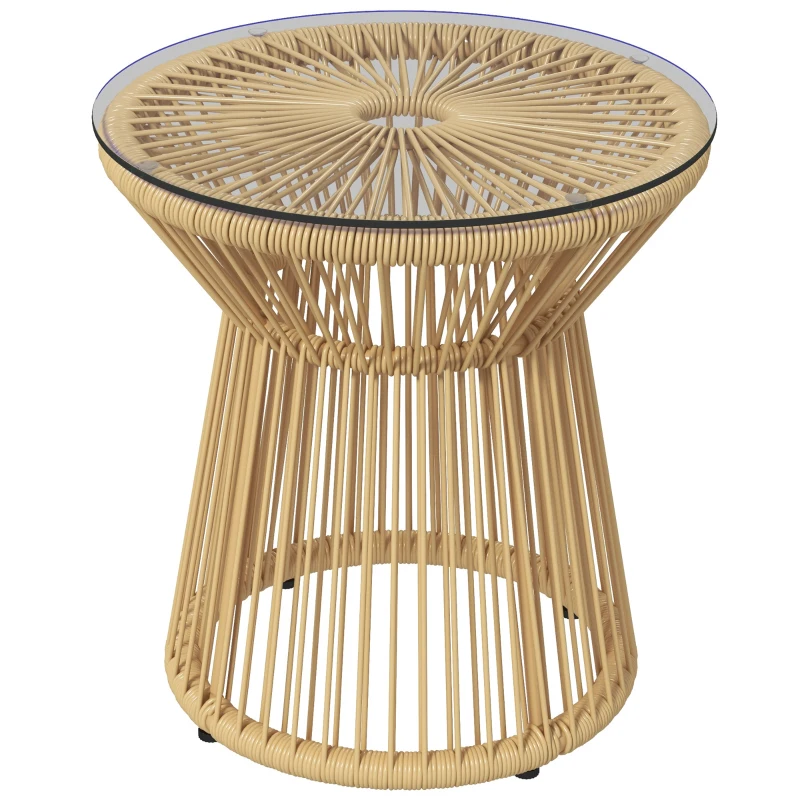 Outsunny Stijlvolle Outdoor Bijzettafel - Tuinmeubel Rattan Bijzettafel met Glasplaat - Duurzaam PE-Rattan - Afmetingen: 40 cm x 40 cm x 42 cm - Beige