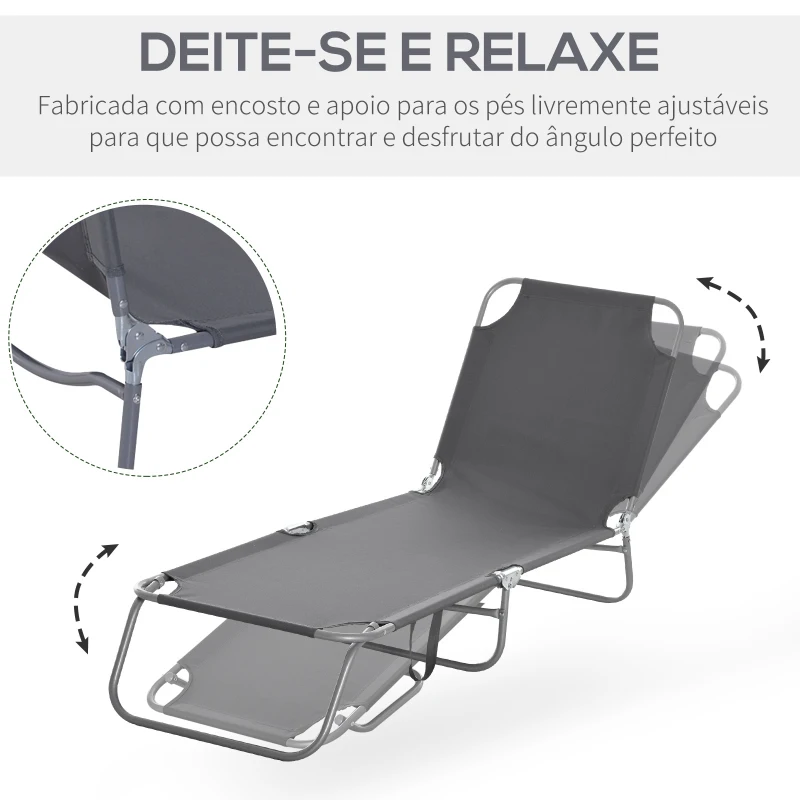 Outsunny Espreguiçadeira Dobrável Espreguiçadeira de Jardim com Encosto Ajustável em 5 Posições para Terraço 187x55x24 cm Cinza