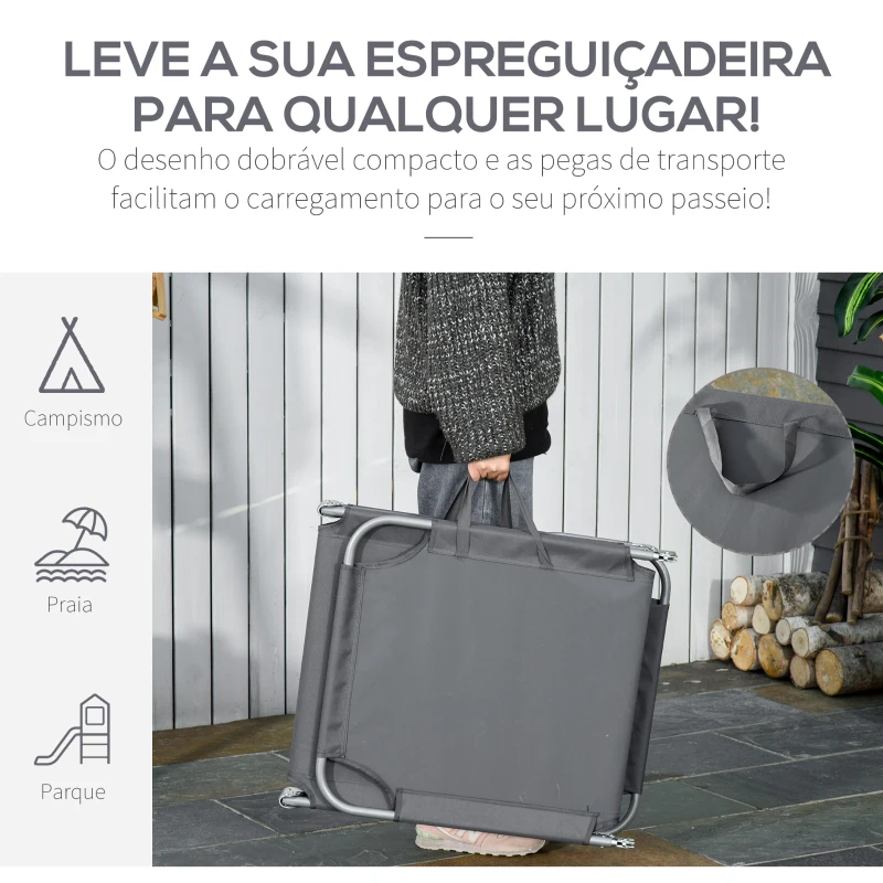 Outsunny Espreguiçadeira Dobrável Espreguiçadeira de Jardim com Encosto Ajustável em 5 Posições para Terraço 187x55x24 cm Cinza