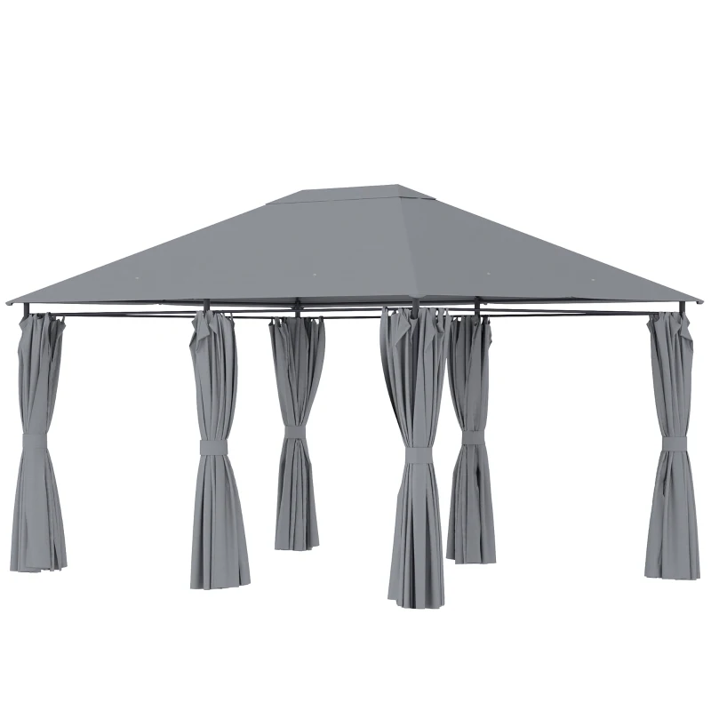 Outsunny Pégola de Jardim Pérgola de Exterior com Paredes Laterais Amovíveis e Estrutura de Aço 398x300x272 cm Cinza