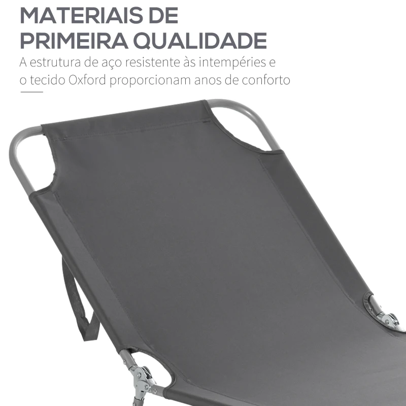 Outsunny Espreguiçadeira Dobrável Espreguiçadeira de Jardim com Encosto Ajustável em 5 Posições para Terraço 187x55x24 cm Cinza