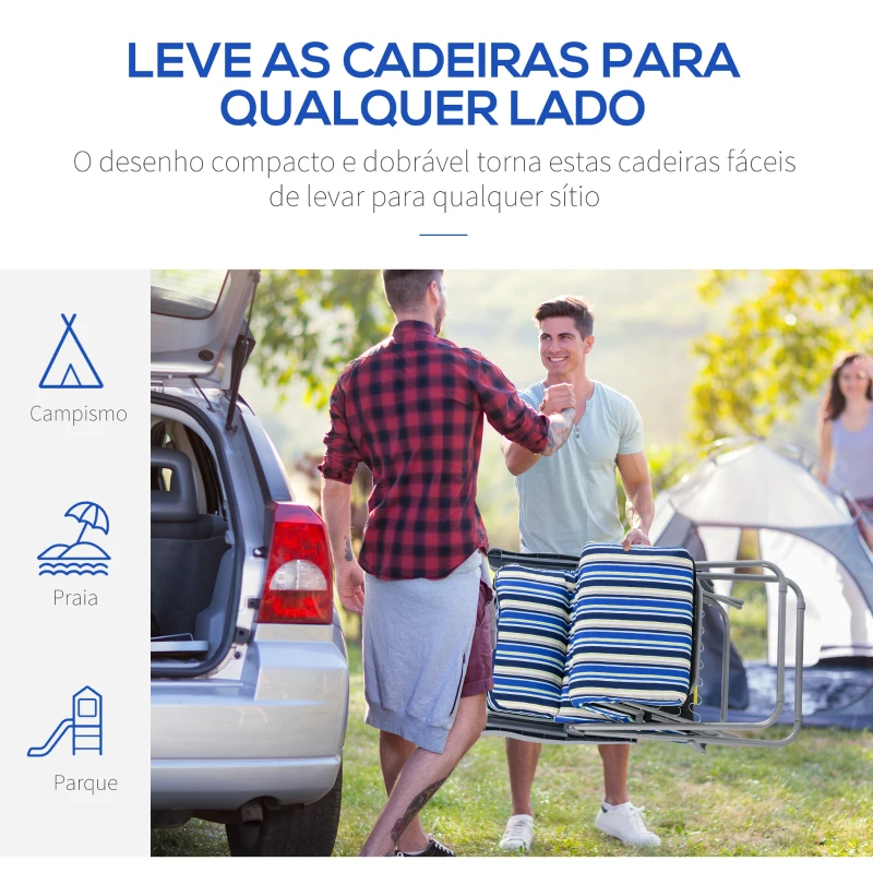 Outsunny 2 Espreguiçadeiras de Jardim Dobráveis com Encosto Ajustável em 5 Posições e Apoio para os Pés 60x75x65-102 cm Azul