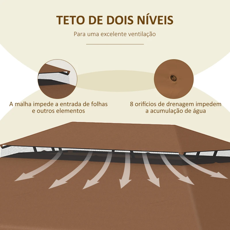 Outsunny Cobertura de Substituição para Pérgola 4x3 m com Duplo Teto e 8 Orifícios de Drenagem Café