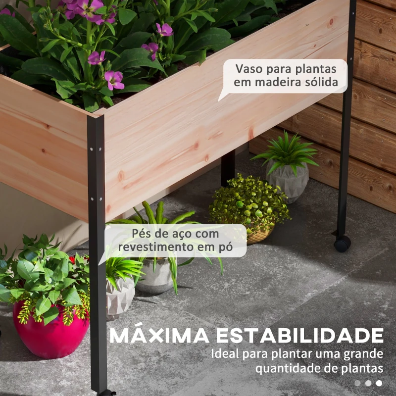 Outsunny Horta Elevada com Rodas 99x42x81 cm Horta Urbana Elevada Mesa de Cultivo com Tecido Não Tecido para Cultivo Madeira