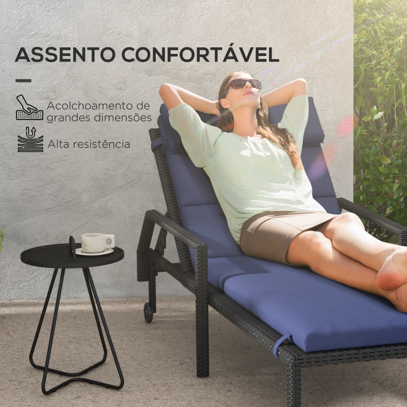 Outsunny Almofada para Espreguiçadeira 196x63x6 cm Almofada Espreguiçadeira de Algodão com Tecido Repelente à Água Azul