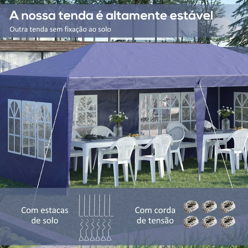 Outsunny Tenda Dobrável com 4 Paredes Laterais Amovíveis 4 Janelas e Bolsa de Transporte 585x295x270 cm Azul