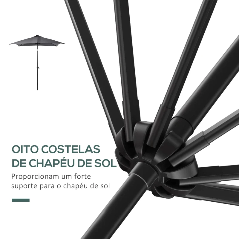 Outsunny Chapéu de Sol com Luzes LED 268x205x248 cm Chapéu de Sol de Jardim Inclinável até 45° e Abertura a Manivela Cinza Escuro
