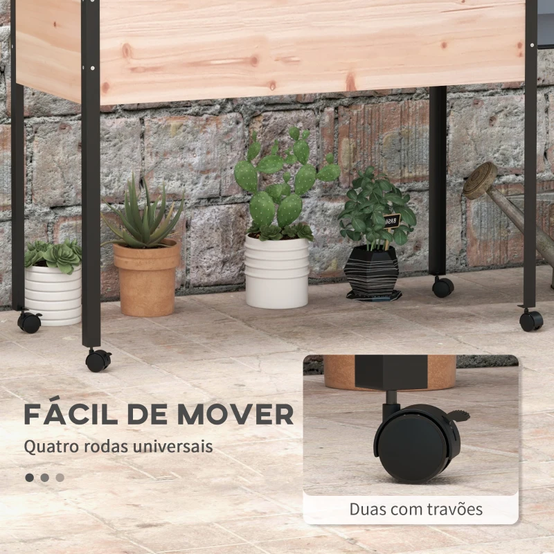 Outsunny Horta Elevada com Rodas 99x42x81 cm Horta Urbana Elevada Mesa de Cultivo com Tecido Não Tecido para Cultivo Madeira