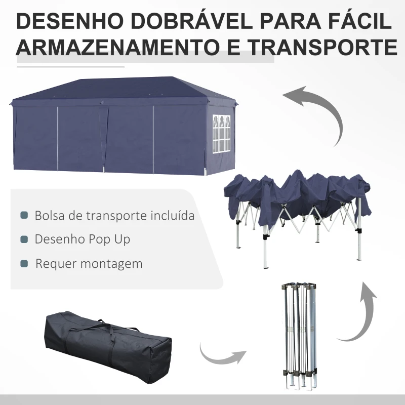 Outsunny Tenda para Festas 585x295x270 cm com Paredes Laterais Amovíveis 2 Portas com Zíper 4 Janelas e Bolsa de Transporte Azul