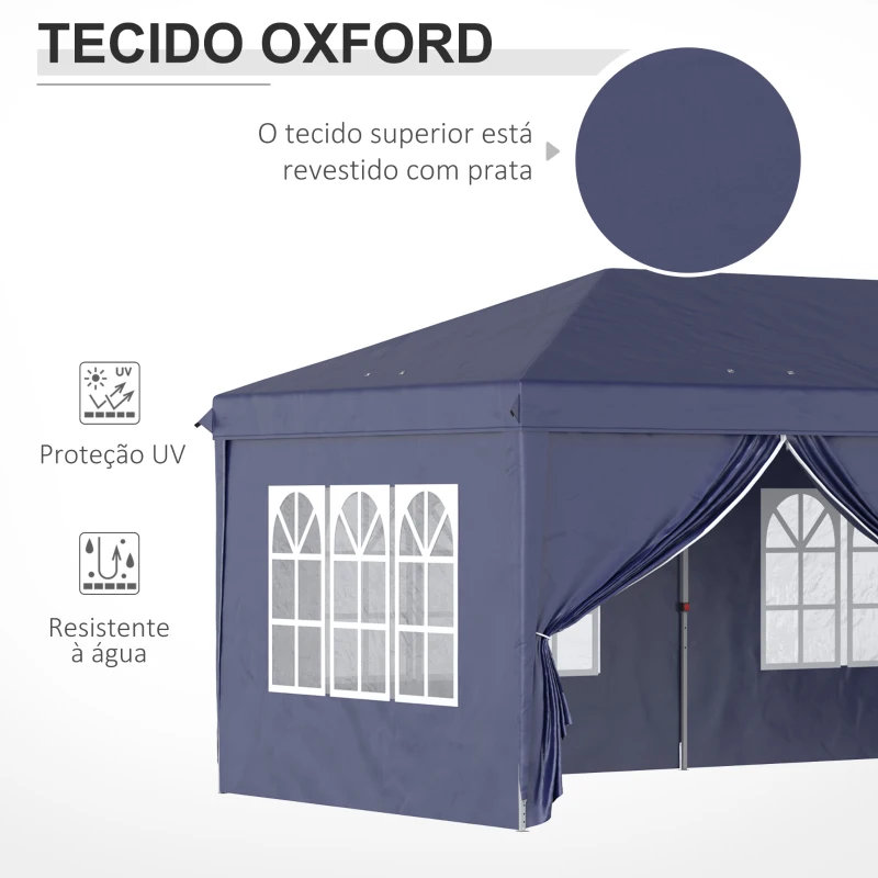 Outsunny Tenda para Festas 585x295x270 cm com Paredes Laterais Amovíveis 2 Portas com Zíper 4 Janelas e Bolsa de Transporte Azul