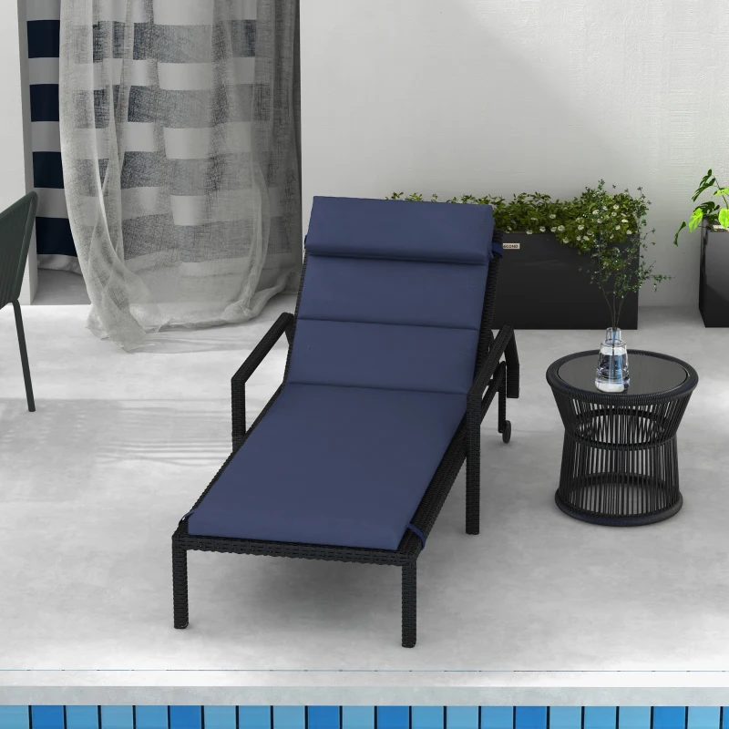 Outsunny Almofada para Espreguiçadeira 196x63x6 cm Almofada Espreguiçadeira de Algodão com Tecido Repelente à Água Azul