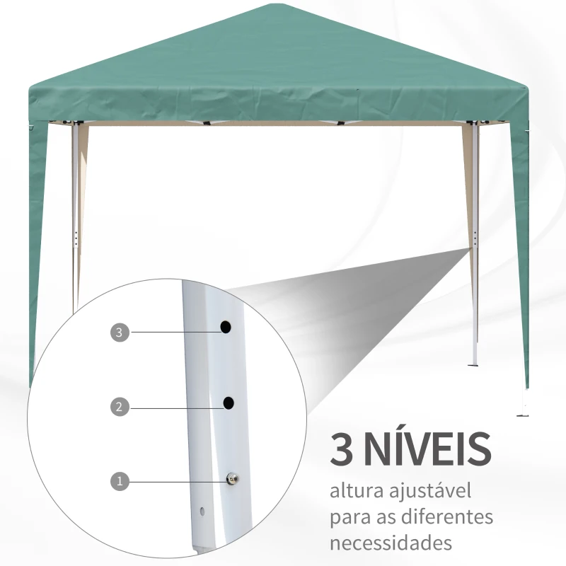 Outsunny Tenda Dobrável 295x295x255 cm com Bolsa de Transporte Altura Ajustável Anti-UV para Terraço Pátio Verde